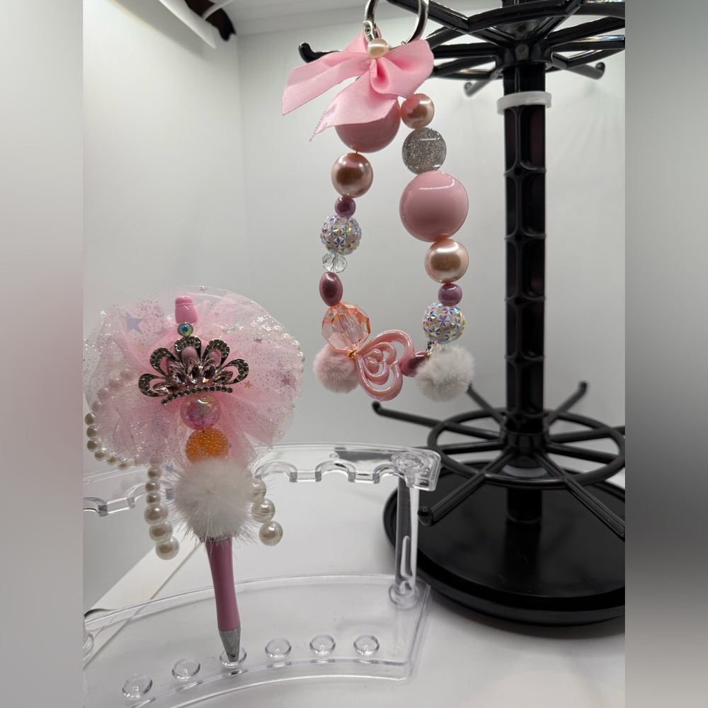Pink Decorative Pen and Handbag Charm Set